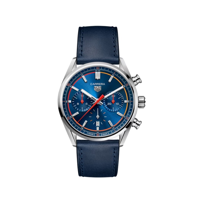 Reloj Tag Heuer Carrera Chronograph con caja de acero, movimiento automático y esfera y correa de piel azul