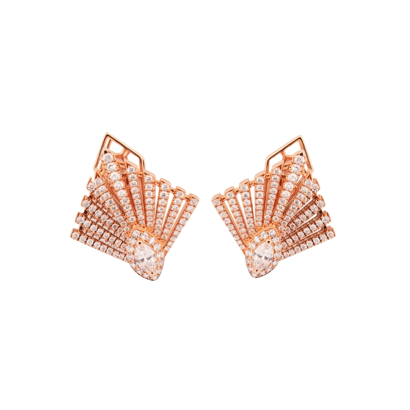 Rose gold fan earrings with diamonds by Setenta y Nueve
